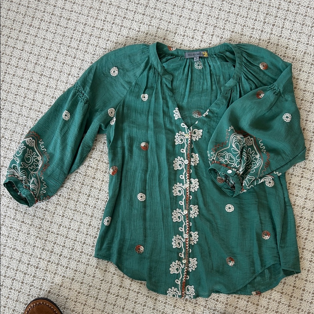 Elegant Teal Embroidered Blouse